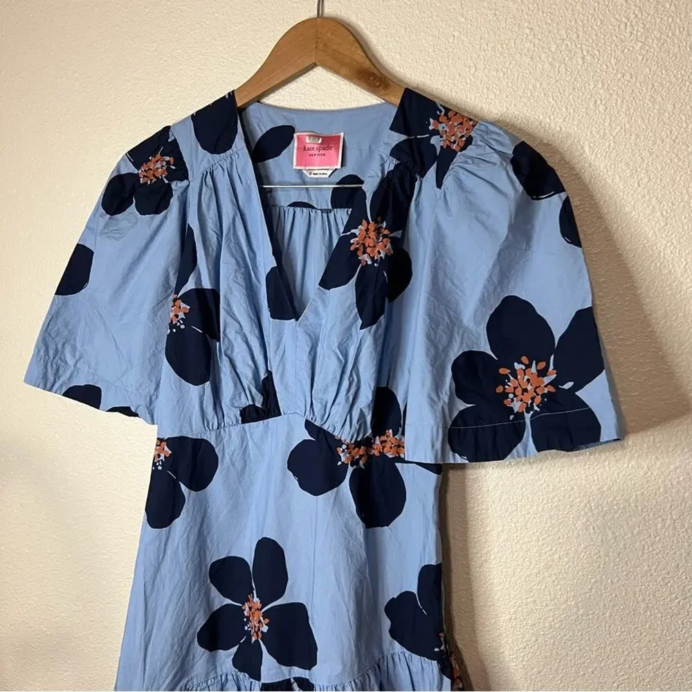 Kate Spade Blue Grand Flora Floral Flounce Mini Dress 0